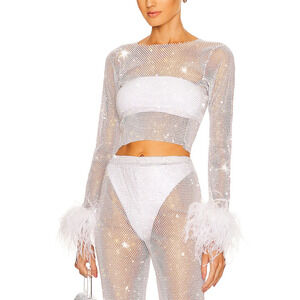 Santa Brands Embellished Cream Feathers Top Size XS / S